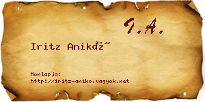 Iritz Anikó névjegykártya